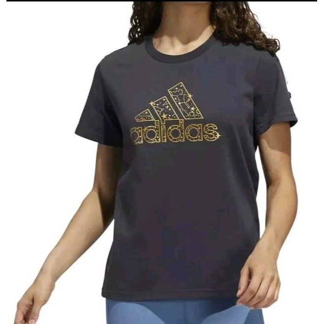 Nwt!! Adidas Women's Carbon/Gold Celestial Badge Of Sport Graphic Tee Sz Xs